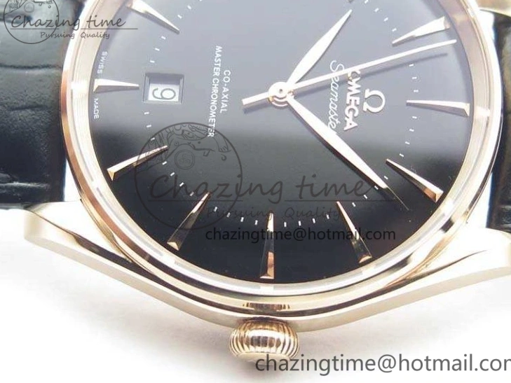 0509 Sophisticated Seamaster Edizione Venezia RG Best Edition Black Dial On Leather Strap A 8125